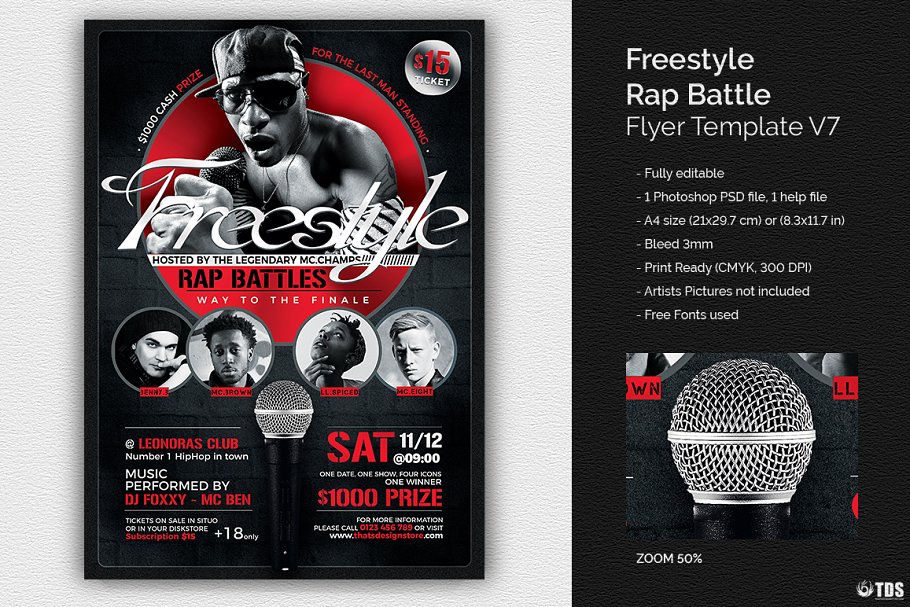即兴说唱饶舌音乐比赛宣传传单PSD模板V7 Freestyle Rap Battle Flyer PSD V7插图