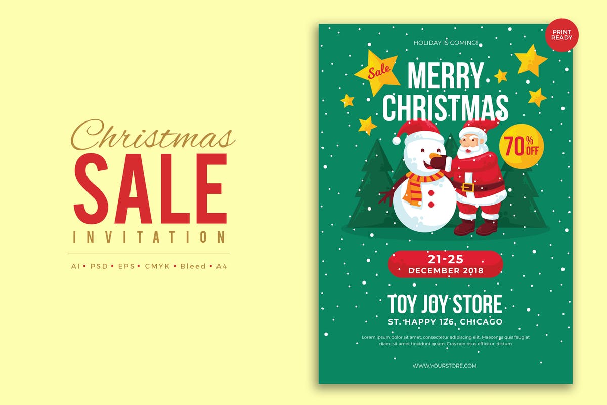 圣诞节商店促销活动传单设计模板V3 Merry Christmas Sale Flyer PSD and Vector Vol.3插图