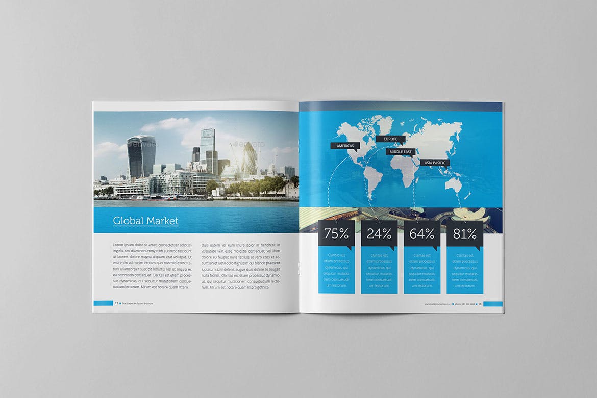 信息科技企业公司画册设计模板素材 Blue Corporate Square Brochure插图(6)