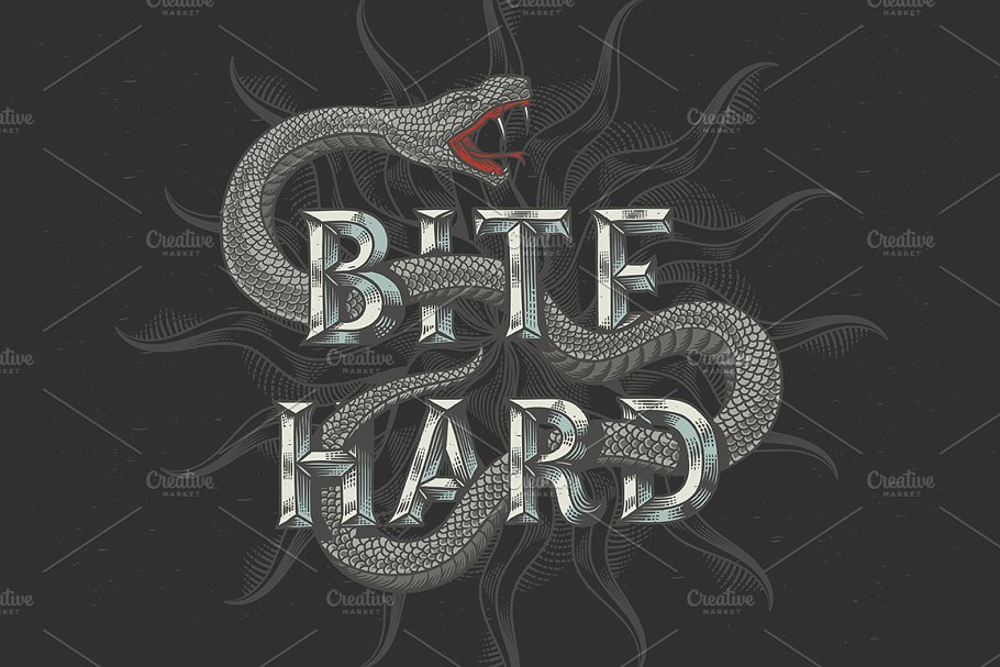 毒蛇纹身设计矢量图案 Bite Hard vector tattoo design插图