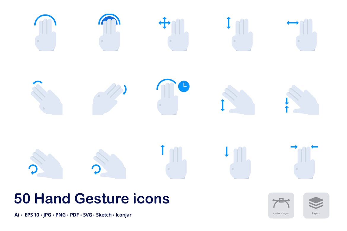 触摸手势双色调扁平化矢量图标 Hand Gestures Accent Duo Tone Flat Icons插图(2)