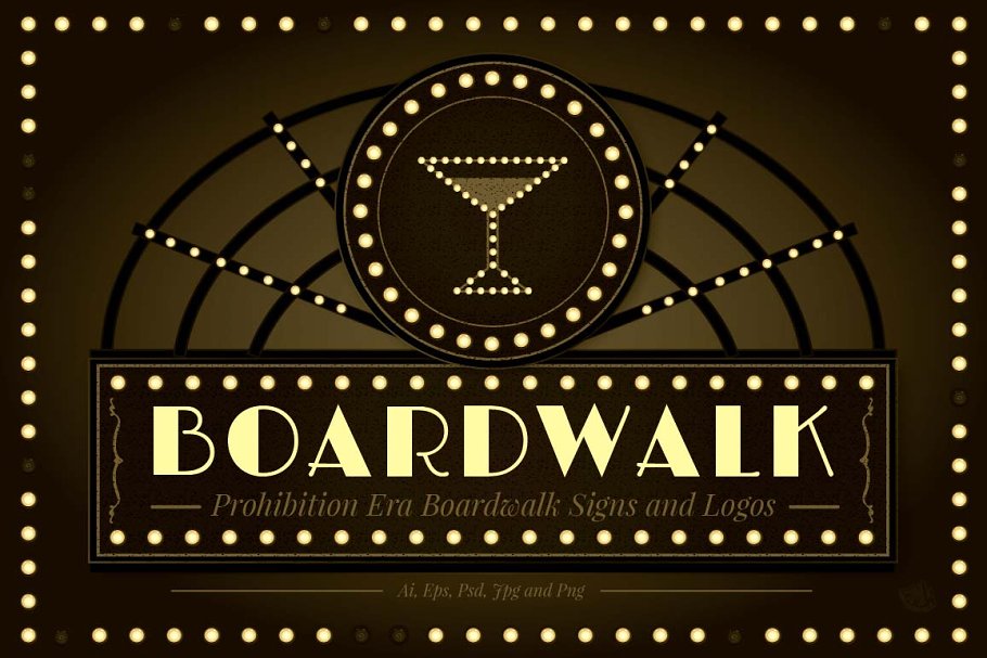 集市，夜总会和舞厅风格复古店招模板 Prohibition Era Boardwalk Signs插图