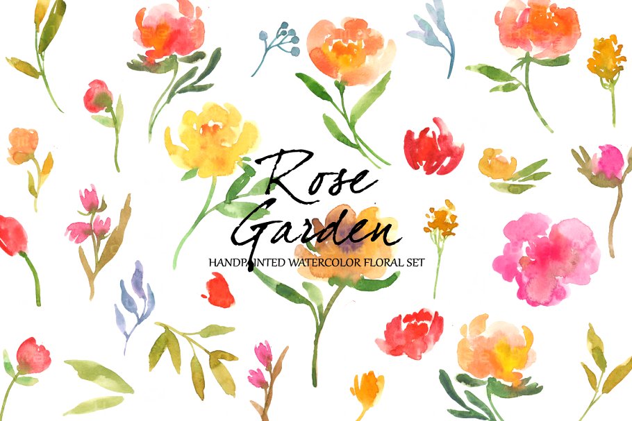 水彩玫瑰花剪贴画艺术 Rose Garden- Watercolor Clip Art插图(2)