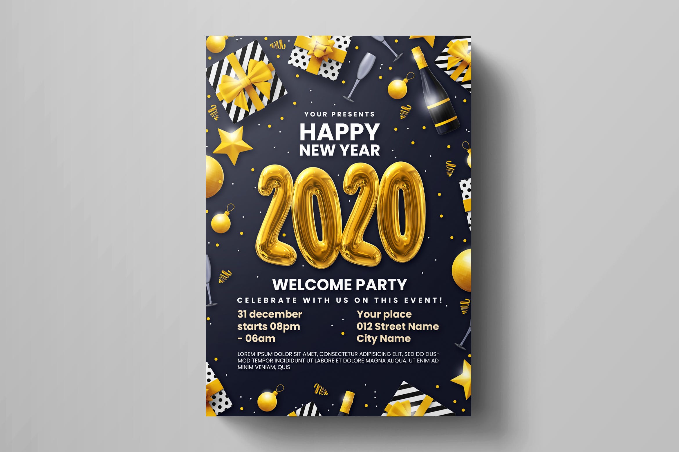 2020年新年活动派对浓厚节日氛围海报传单模板 New Year Party Flyer Template插图