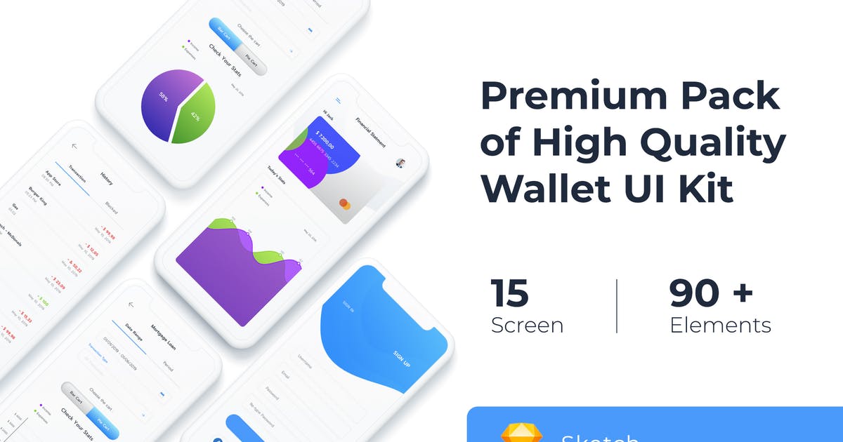 电子钱包移动支付工具APP应用UI套件SKETCH素材 Wallet UI KIT for Sketch插图