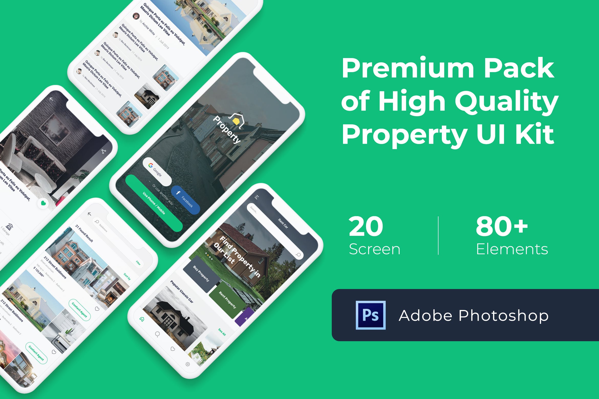 租房APP/买房APP设计UI套件PSD模板 Property Mobile UI KIT for Photoshop插图