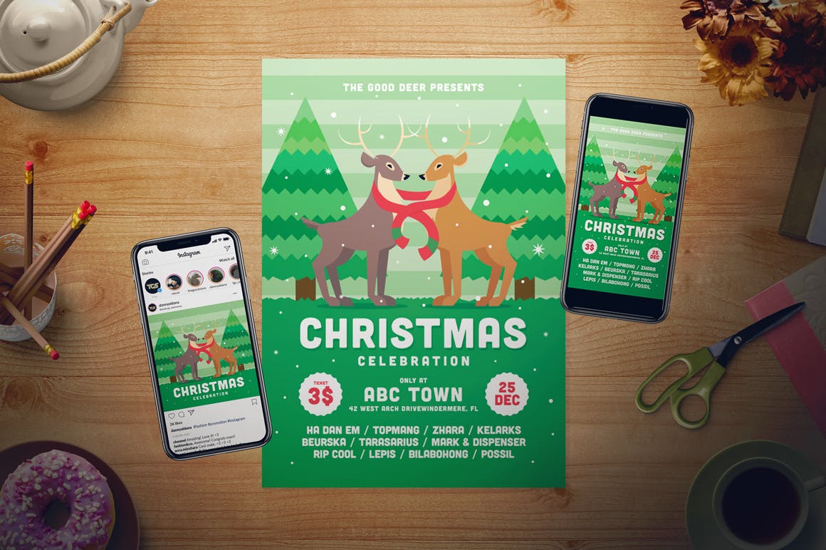 圣诞节主题活动海报传单设计套件 Christmas Event Flyer Set插图(1)