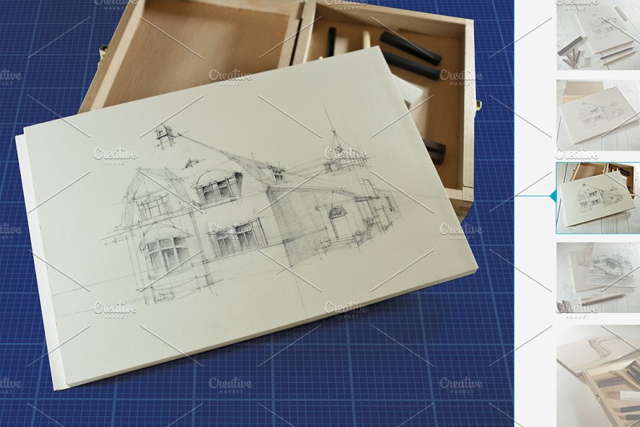 炭画&素描艺术作品展示样机模板 Charcoal & Sketch Mockup插图(3)