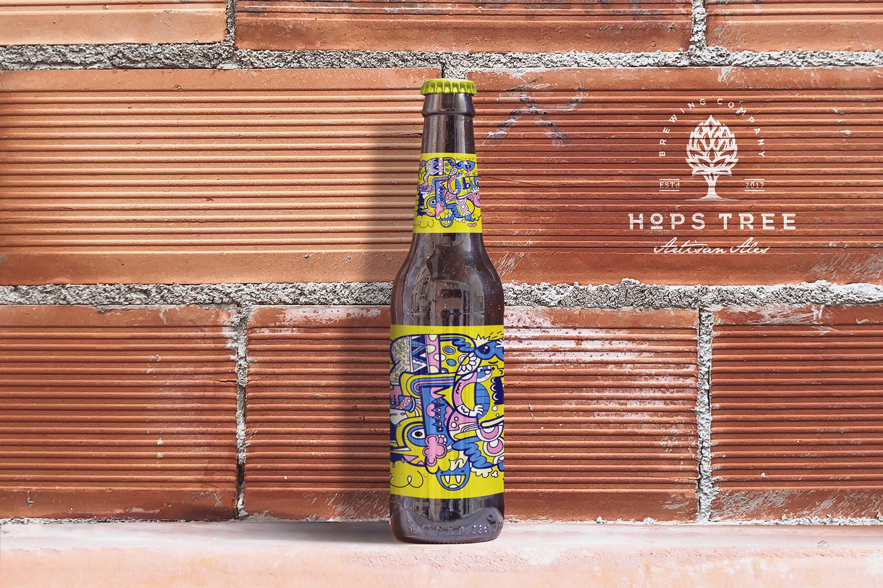 砖墙背景啤酒瓶外观设计样机模板 Brick Backgrounds Beer Mockup插图(1)