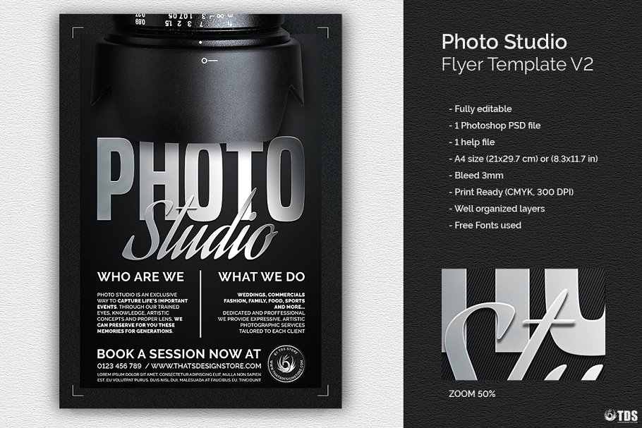 摄影俱乐部活动宣传传单PSD模板V.2 Photo Studio Flyer PSD V2插图