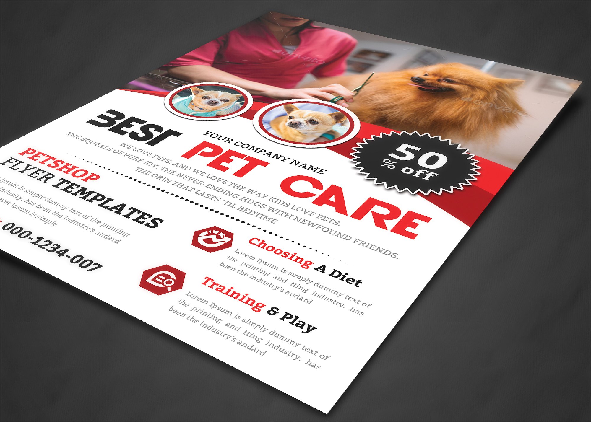 宠物医院护理机构宣传传单模板 Pet Care Flyer Templates插图(1)