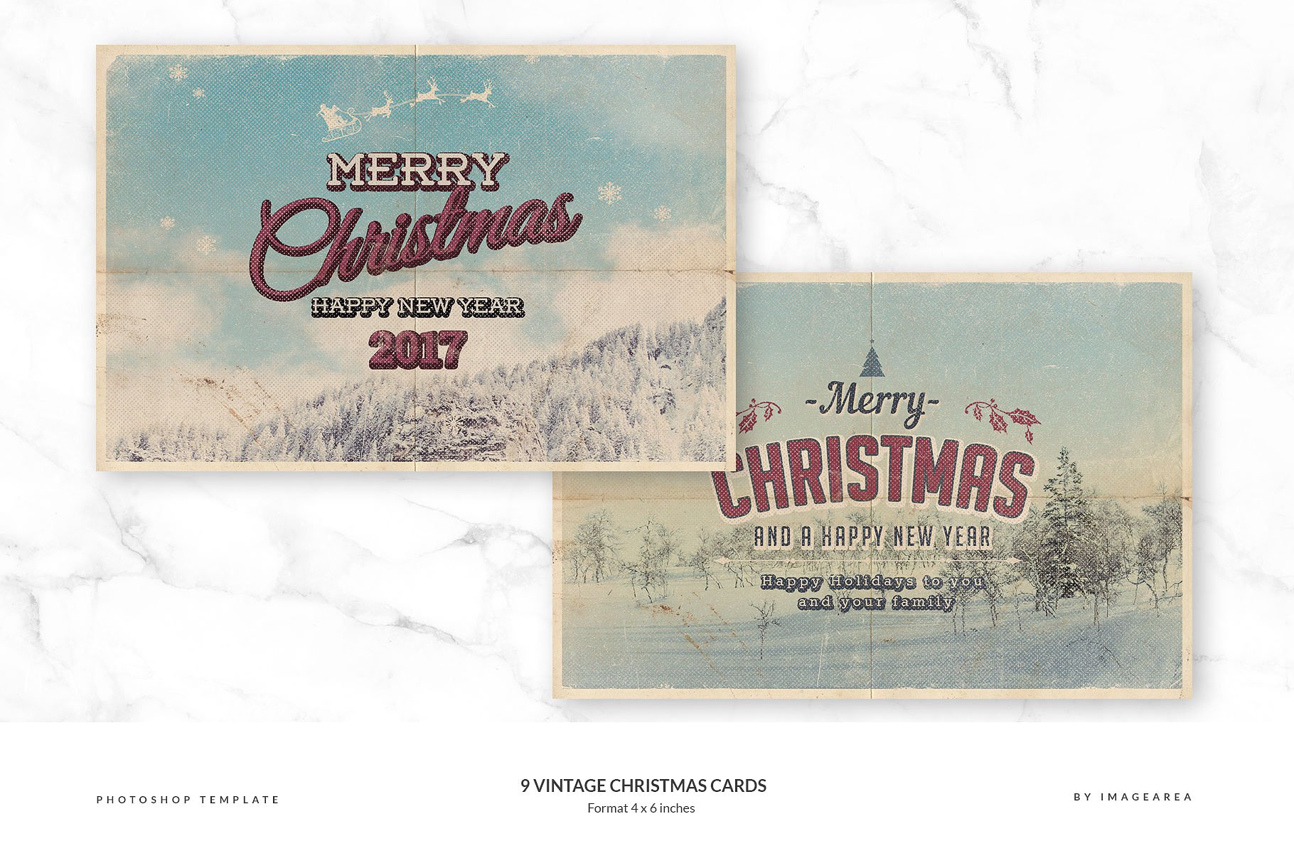 9款复古怀旧风格圣诞贺卡模板 9 Vintage Christmas Cards插图