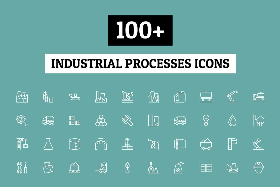 100+工业项目流程工具图标 100+ Industrial Processes Icons插图