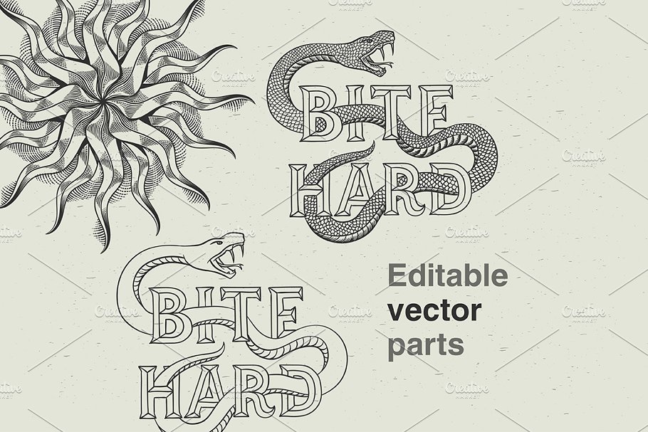 毒蛇纹身设计矢量图案 Bite Hard vector tattoo design插图(3)