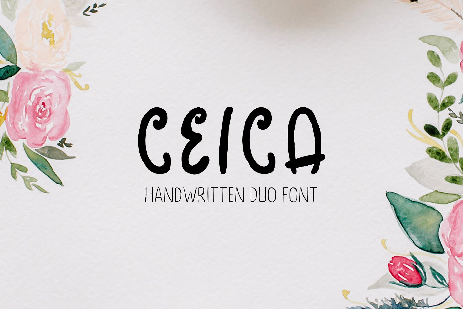 优雅的手写英文字体及手绘花叶花圈素材 Ceica Handwritten Duo Font插图