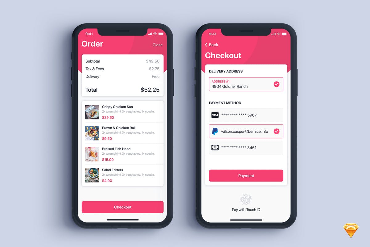 在线点餐外卖点餐APP付费界面UI模板 Checkout UI Concept for Food App插图