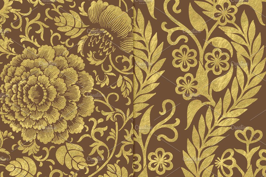 棕色/金色花卉图案背景素材 Brown and Gold Flower Backgrounds插图(1)