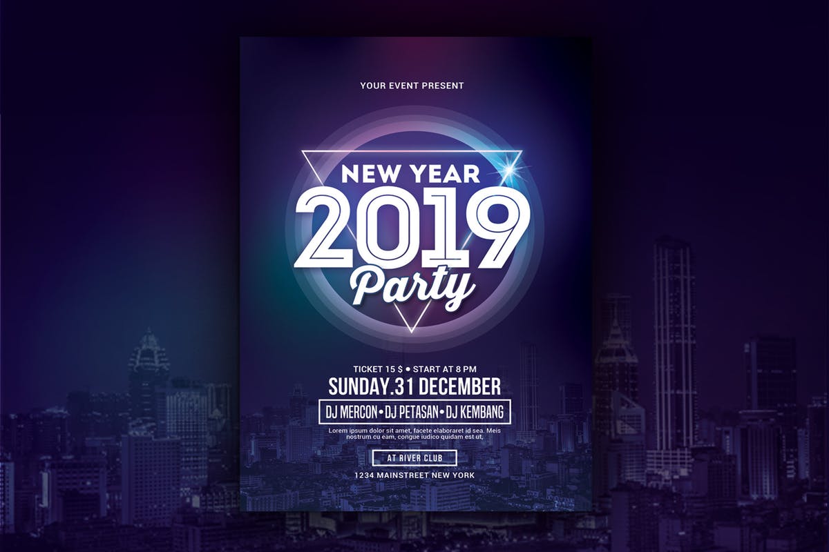 2019年跨年主题活动年会海报设计模板 New Year Party 2019插图