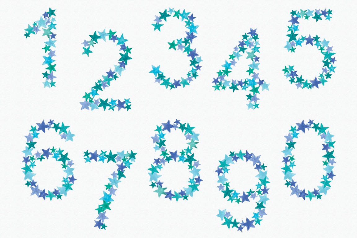 绿蓝配色26个星星字母剪贴画PNG设计素材 Greeny Blue Star Alphabet插图(4)
