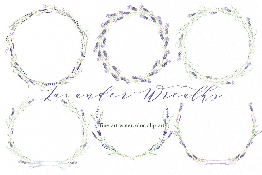薰衣草水彩花卉设计素材 Lavender wreaths watercolor flowers插图(2)