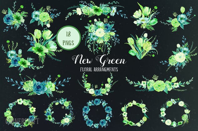 新绿色水彩主题设计插图套装 Watercolor Design Kit New Green插图(2)