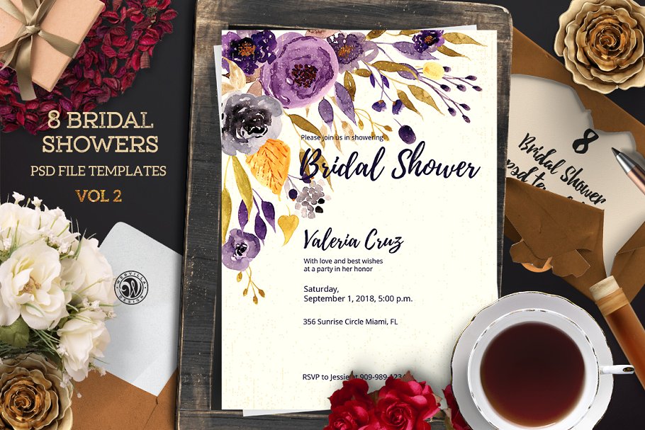 创意花卉元素单页面便签信纸模板 Bridal Shower Pack 2插图(4)
