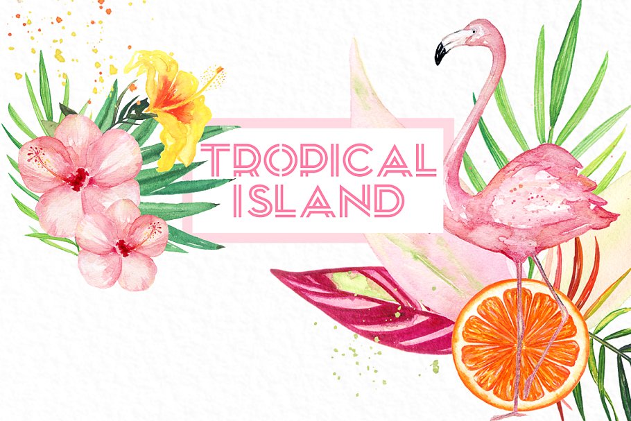 热带岛屿水彩剪贴画 Tropical islands. watercolor clipart插图(1)