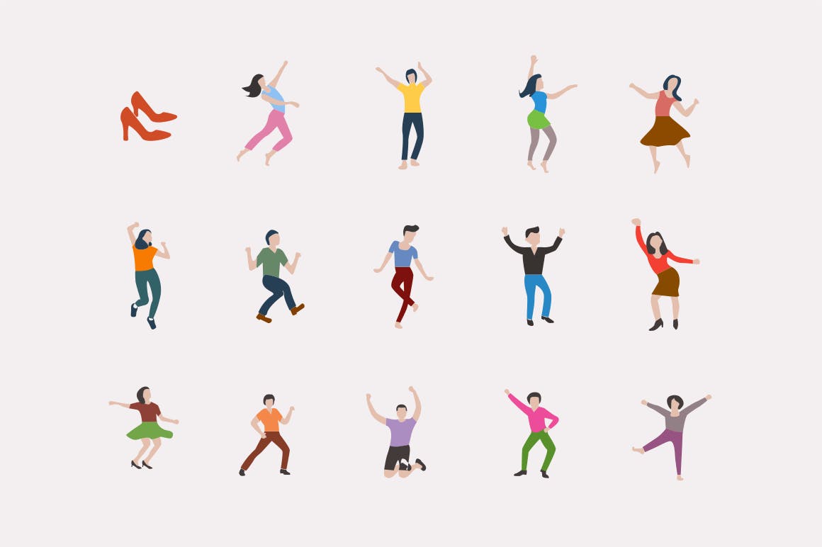 15枚舞蹈人物矢量图标素材 15 Dancing Icons插图(1)
