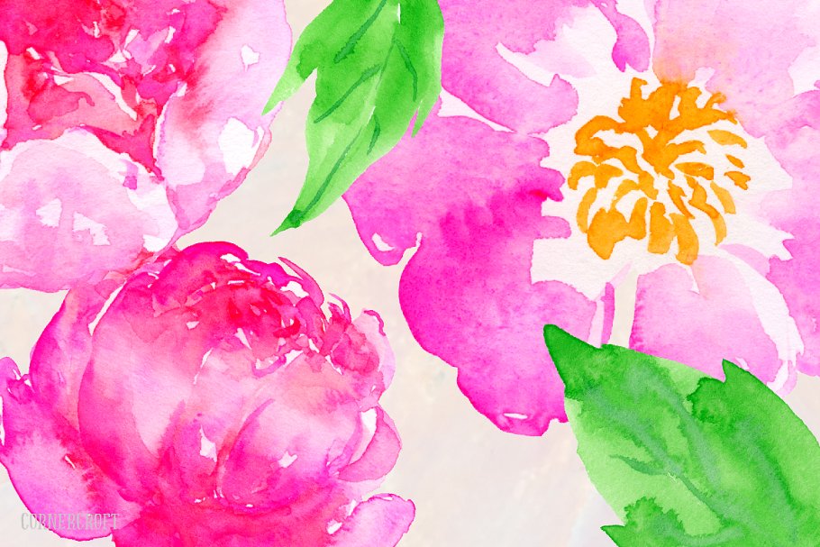 粉色水彩花卉剪贴画 Watercolor Clipart Pink Electric插图