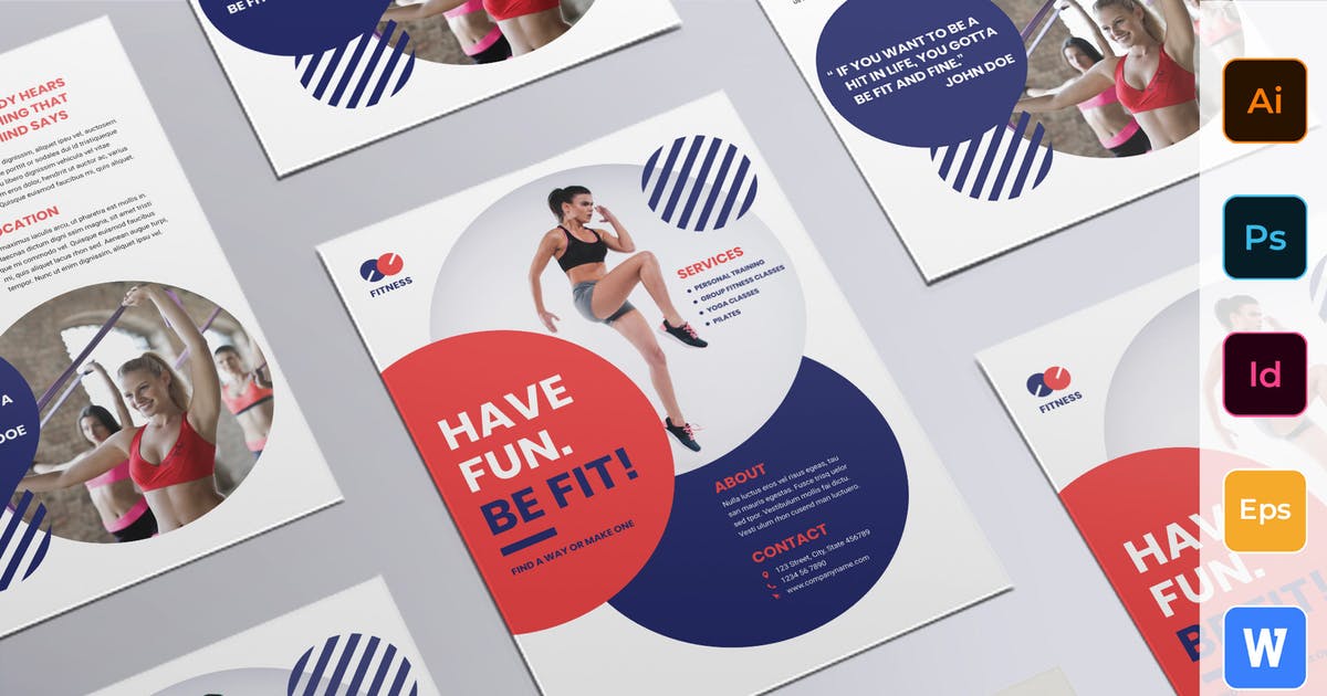 运动健身俱乐部推广广告传单设计模板插图