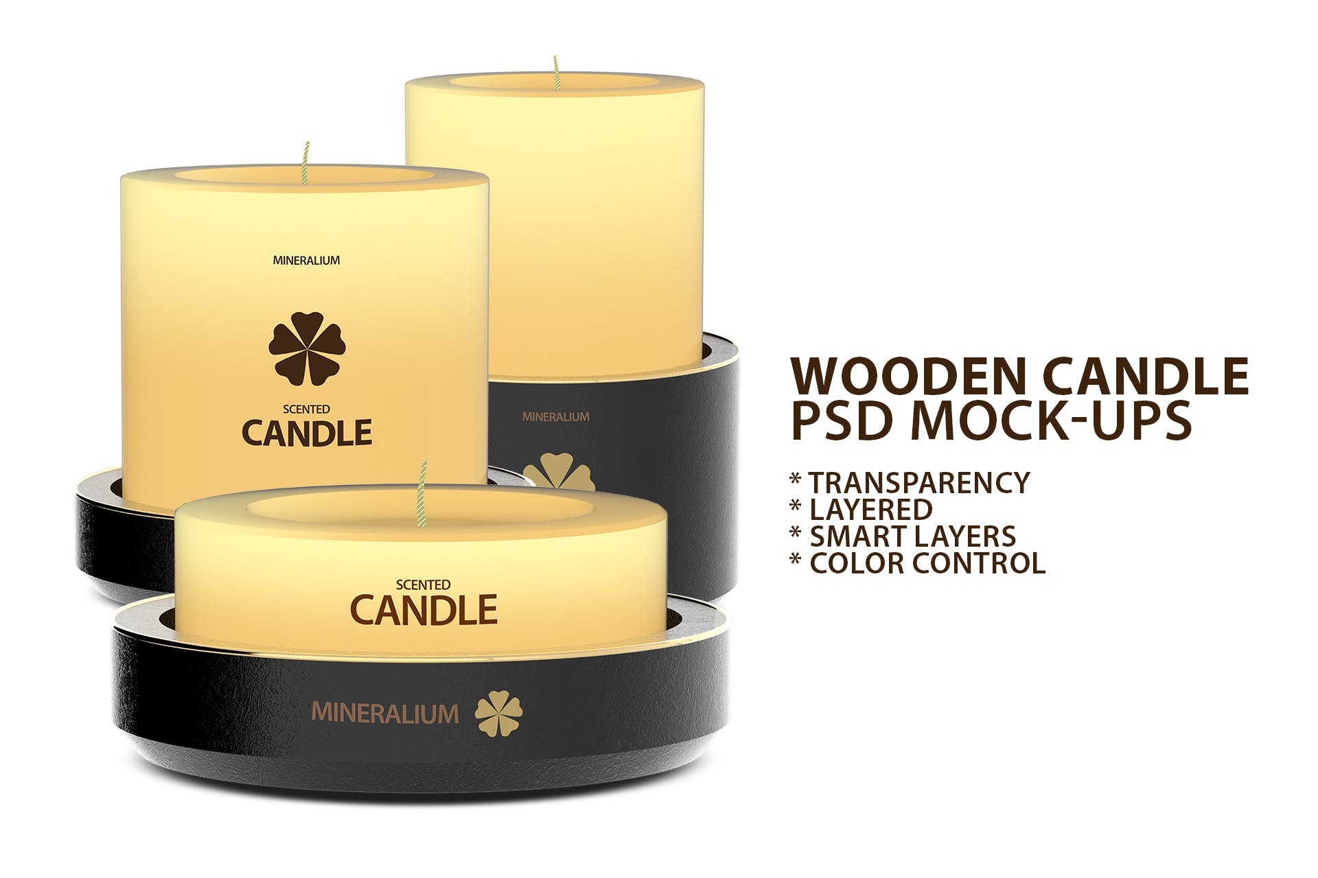 木制蜡烛外观设计PSD样机模板 Wooden Candle PSD Mock-ups插图