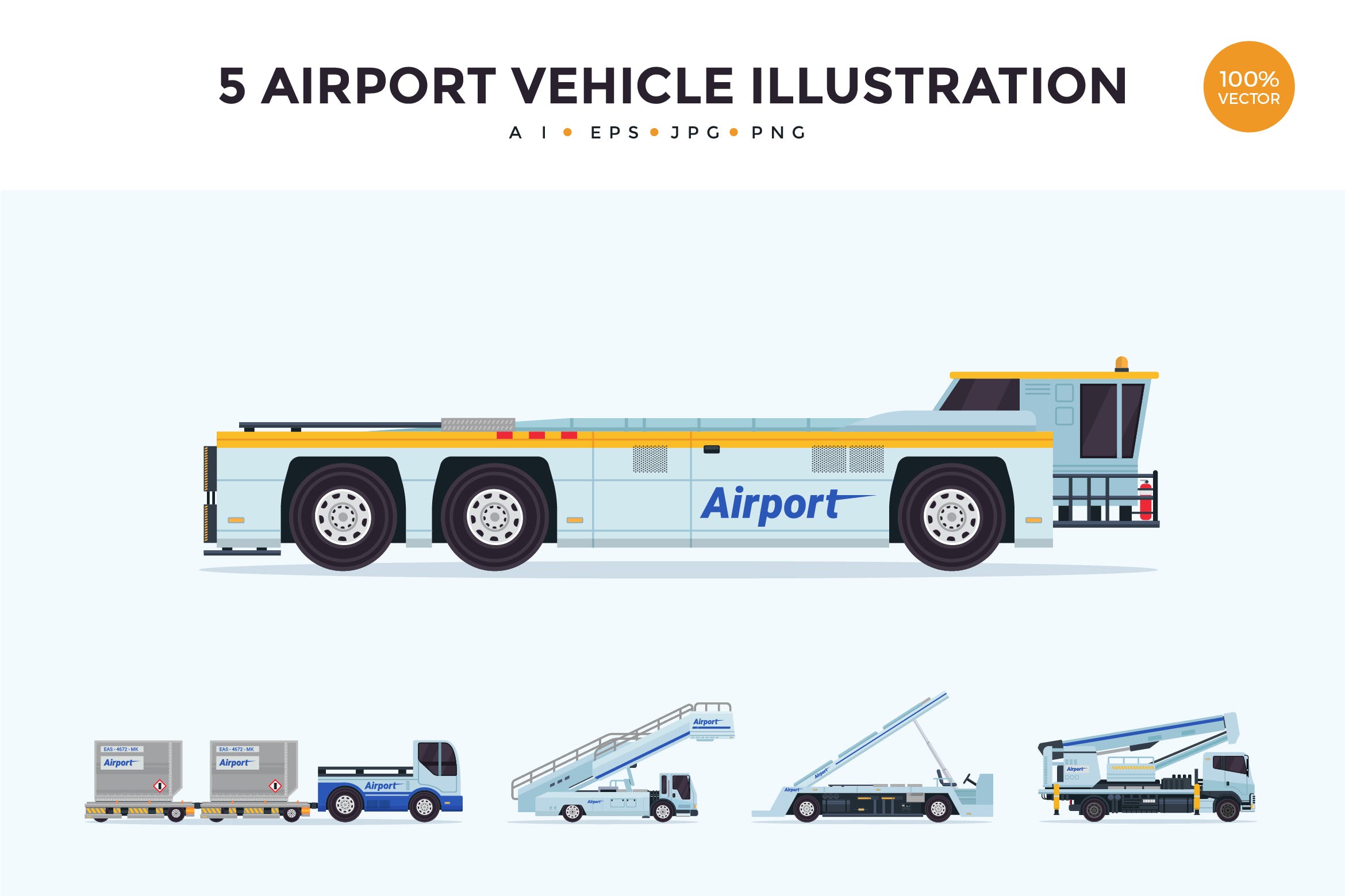 5个机场维护车辆矢量图形素材v2 5 Air Vehicle Maintenance Illustration Set 2插图