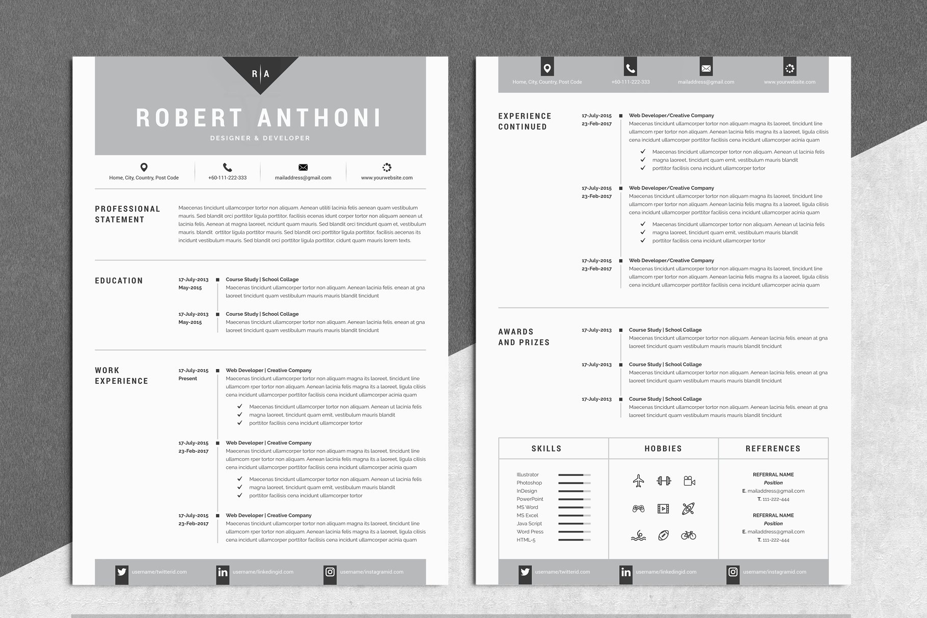 极简主义创意电子简历模板 4 Pages Creative Resume Pack插图(1)