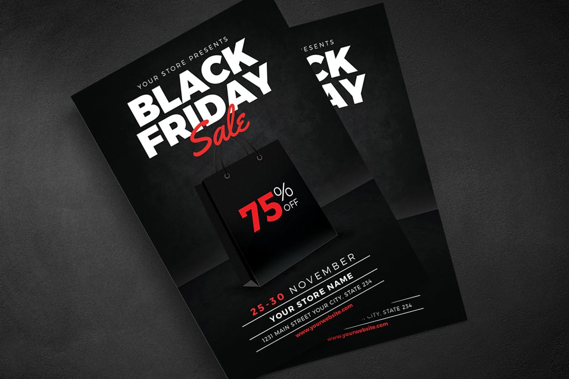 高逼格酷黑设计风格黒五海淘节打折广告海报设计模板 Black Friday Flyer插图(1)