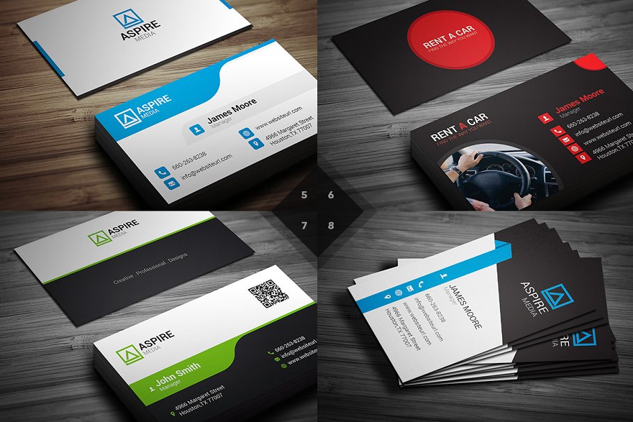 12款现代企业创意商务名片模板 12 Modern Business Cards – Bundle v2插图(1)