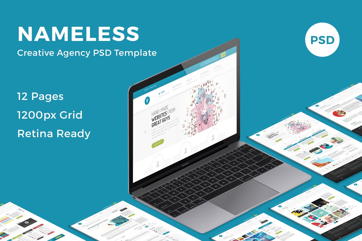 初创公司/创意机构官网设计PSD网站模板 Nameless – Creative Agency PSD Template插图