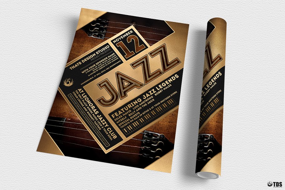 爵士音乐派对传单PSD模板v5 Jazz Festival Flyer PSD V5插图(2)