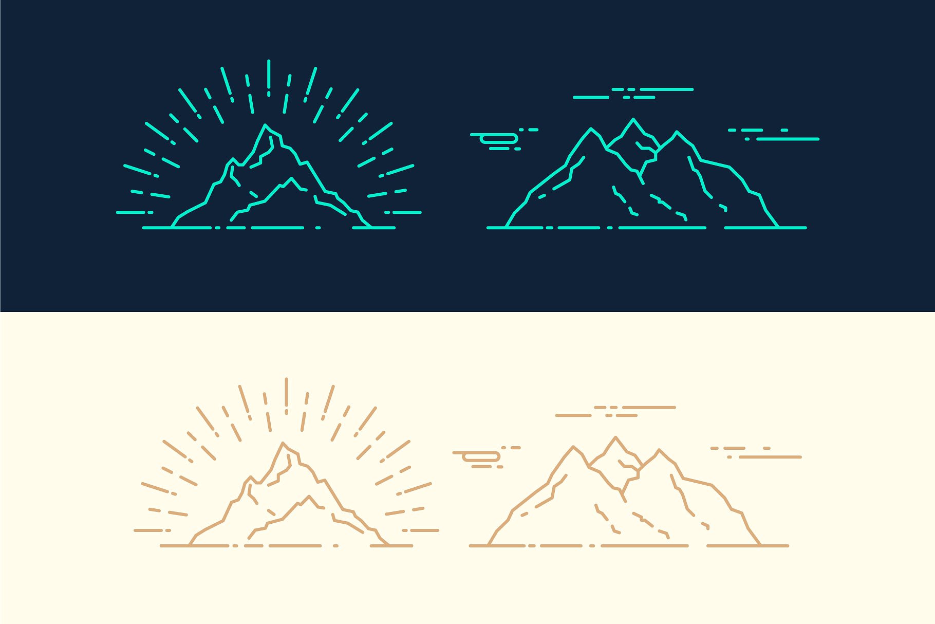 山脉线条图形插画 Set of linear mountains ranges插图(3)