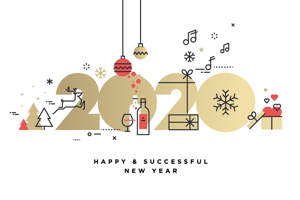 圣诞节&2020年新年主题创意数字矢量插画设计素材v2 Business Happy New Year 2020 greeting card插图(1)