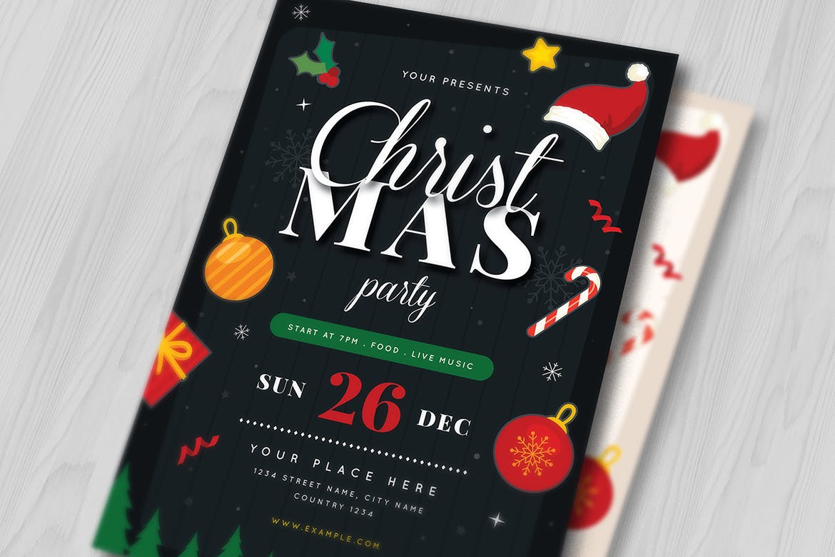 圣诞节主题派对庆祝活动海报传单模板 Christmas Party Flyer插图(1)