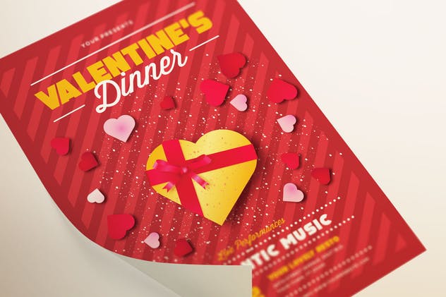 浪漫情人节烛光晚餐预约传单海报PSD模板 Valentine’s Dinner Flyers插图(1)