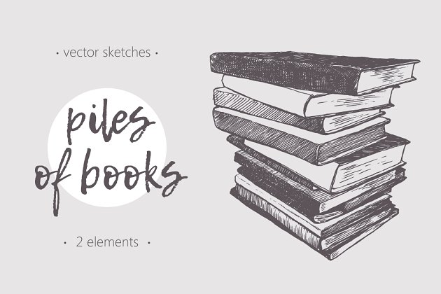 两种手绘书堆图案素材 Two illustrations of piles of books插图