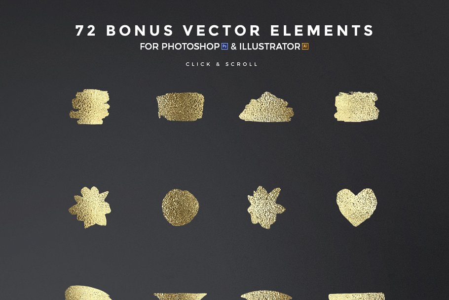 300+金光闪闪金箔图层样式 300+ Gold Glitter Foil Styles插图(15)