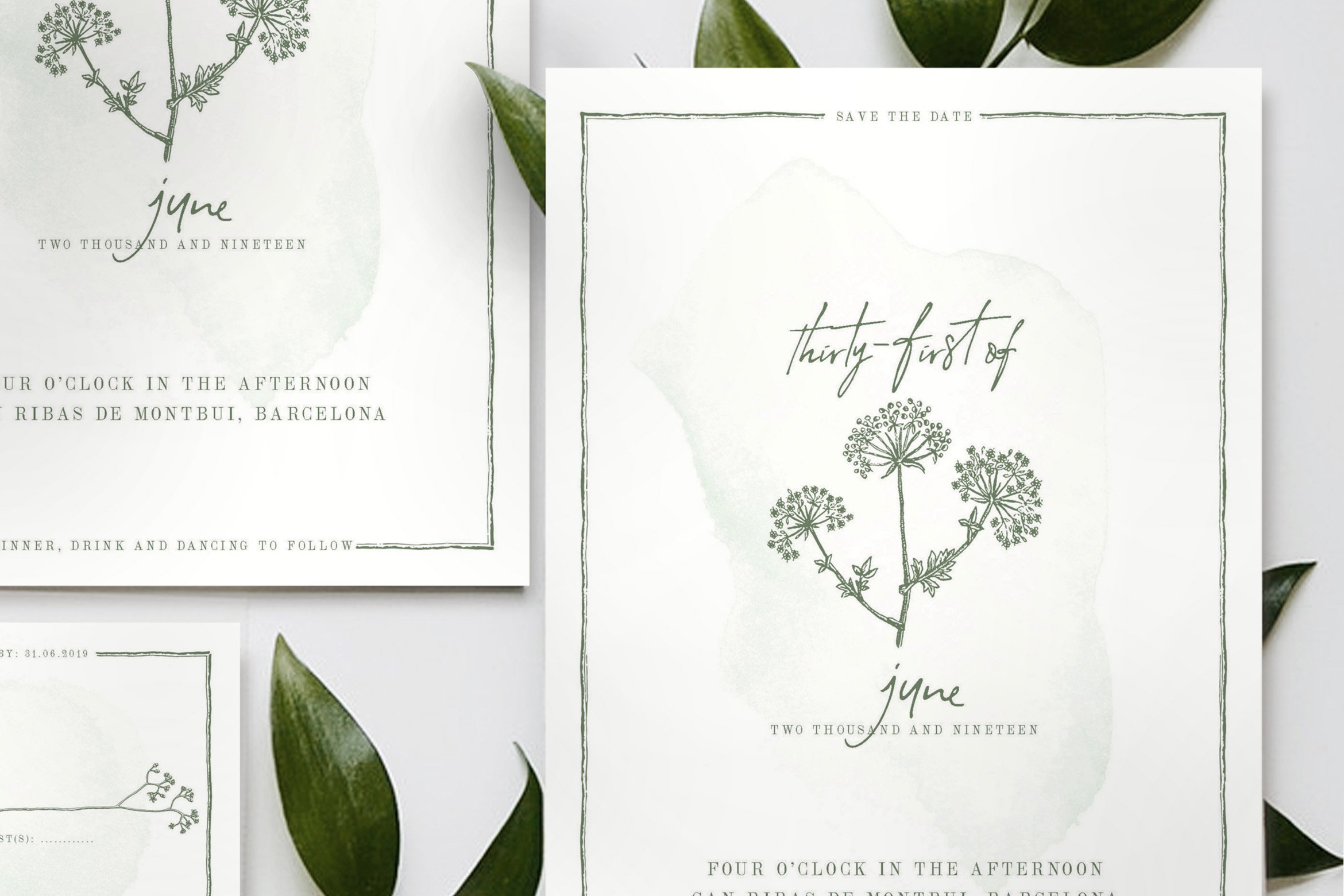简单而优雅的自然素材婚礼请柬设计模板 Natural Floral Wedding Suite插图(1)