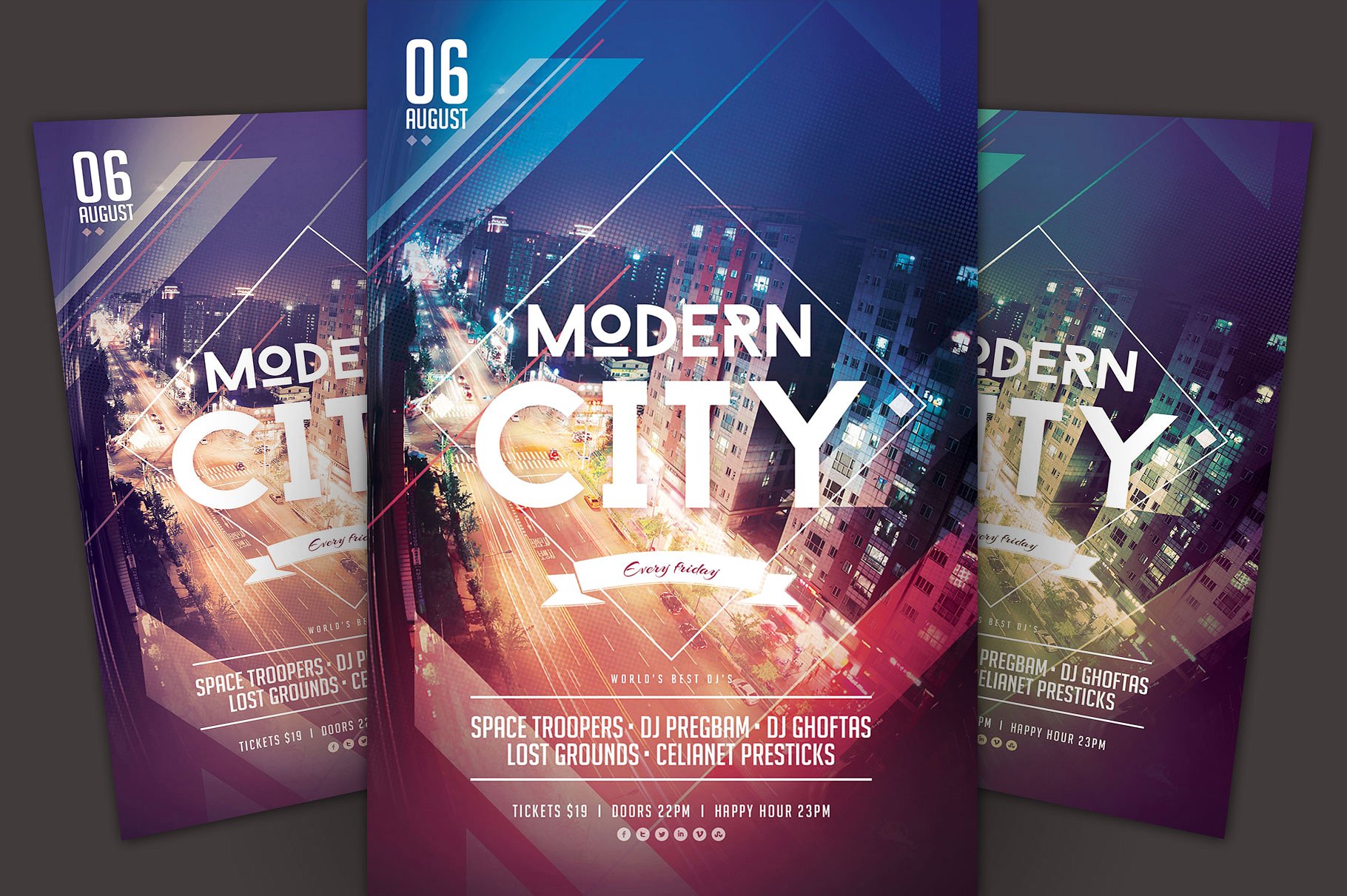 现代摩登城市派对活动宣传单模板 Modern City Flyer Template插图