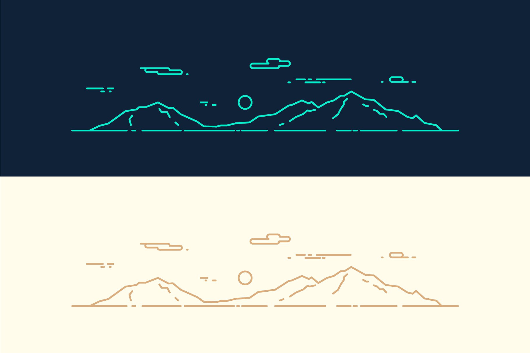 山脉线条图形插画 Set of linear mountains ranges插图(4)