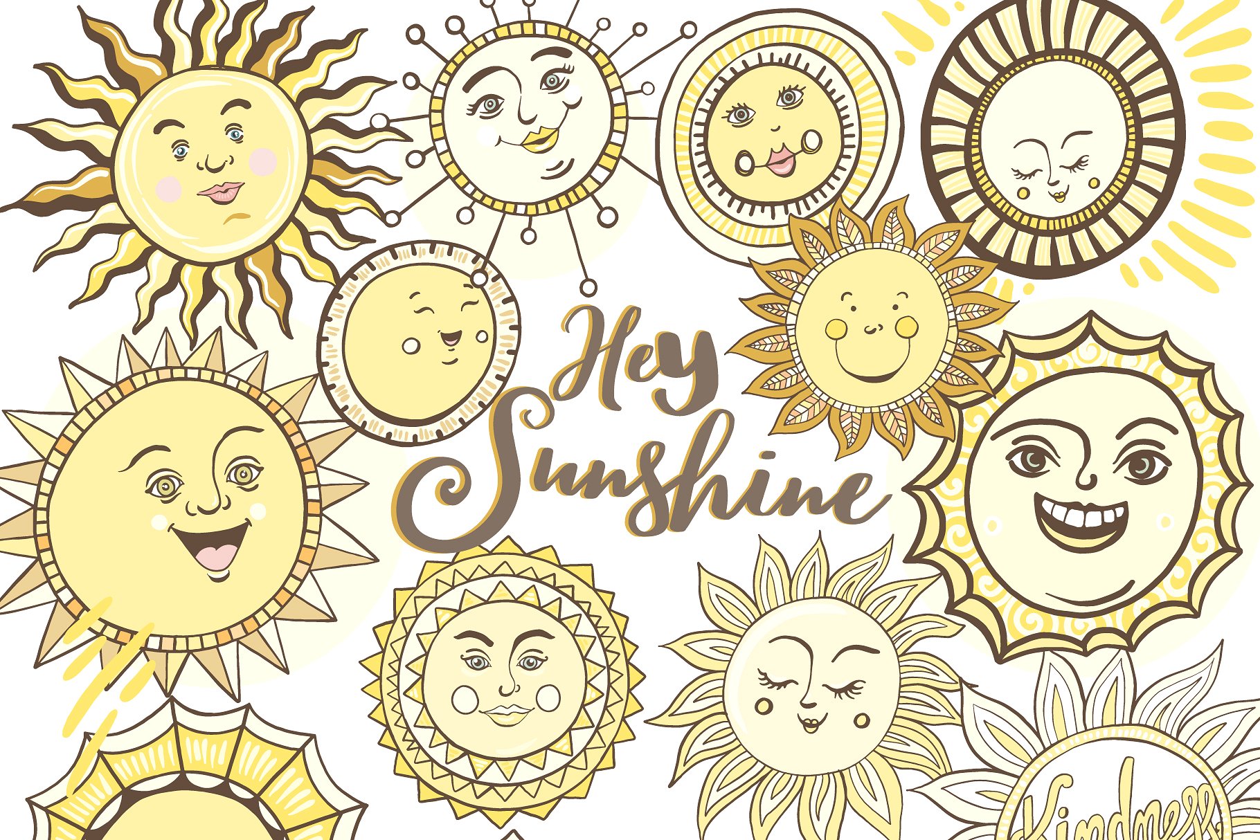 夏季太阳主题人物笑脸插画 Sunshine Face Illustrations插图(3)