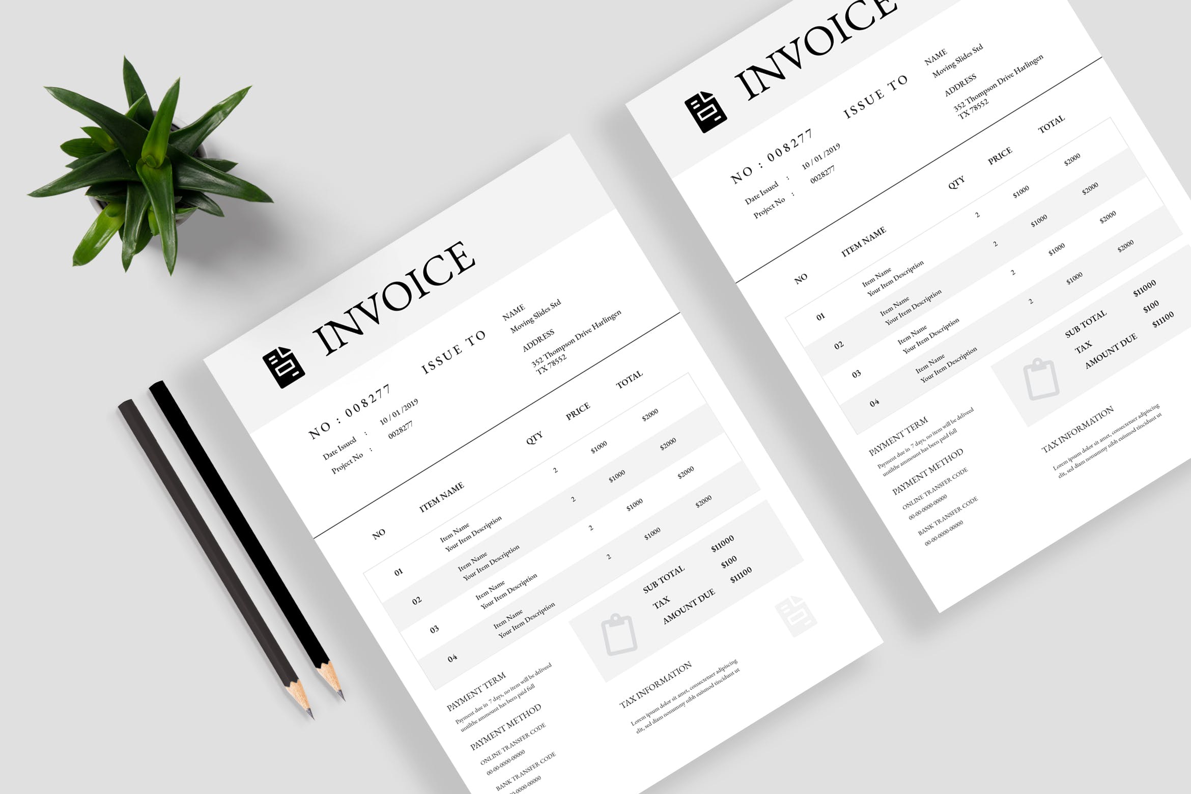 素色简约销售票据/发票设计模板v13 Minimalist Invoice Template 13插图