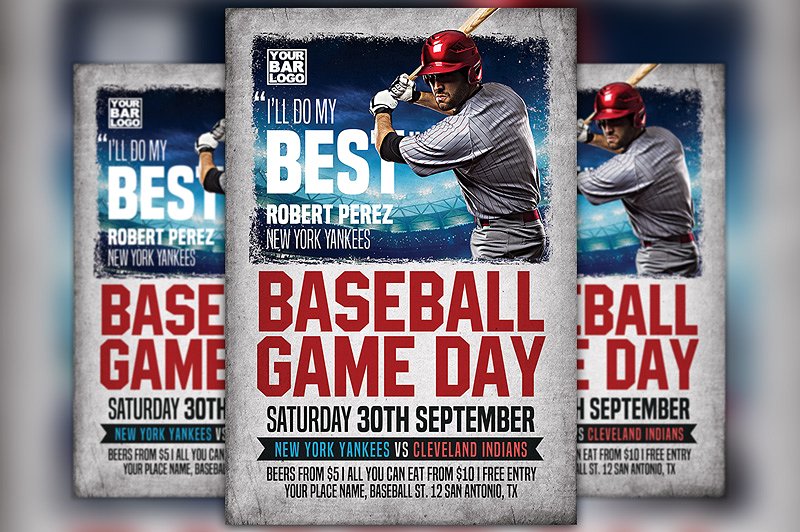 棒球比赛日活动海报PSD模板 Baseball Game Day Flyer Template插图