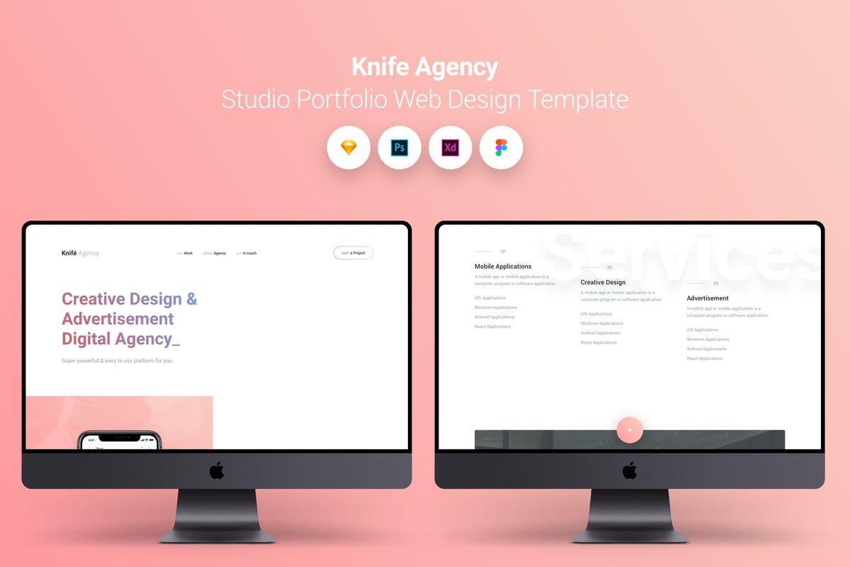 创意设计公司/工作室网站设计UI模板 Knife Agency Studio Portfolio Web Design Template插图